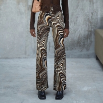 Fashion street water ripple contrast print high waist slim straight elastic display pants KJ11629