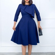 Solid color round-neck temperament swing dress D274
