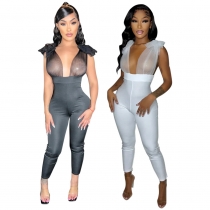 Sexy tight-fitting mesh patchwork bandage perspective jumpsuit for women MZ2777