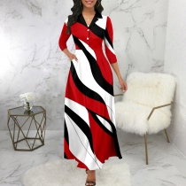 Sexy and fashionable digital printing round neck medium sleeve women's dress SMR11563