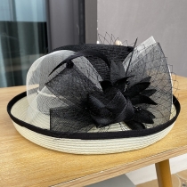 Mesh flower fashion hat Women's British retro rolled-up top hat Outdoor versatile sunshade and sunscreen hat A677356019469