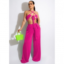Women's solid color Korean velvet bra vest wide leg trousers two-piece top can be worn both front and back YY5356
