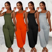 Lace-up sexy new women's dress solid color backless trend loose strap jumpsuit BL19366
