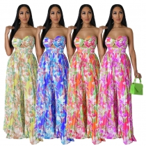 Sexy open back printed wide leg jumpsuit K10460