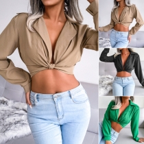 Suit neck knotted shirt with navel exposed B8397