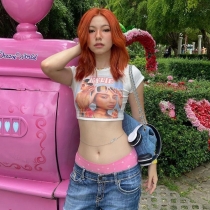 Basic round-neck printed Spicy Girls' navel top fashion casual versatile t-shirt YY22508