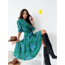 Fashion printed multicolor long-sleeved dress OLN965
