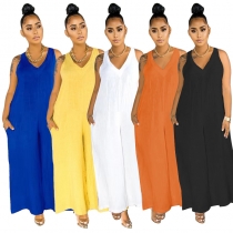 Women's plain casual spring and summer lightweight jumpsuit F7037