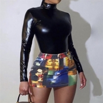 Women's Fashion Personality Street Shot Digital 3D Print High Waist Slim Fit Skirt K23J26167