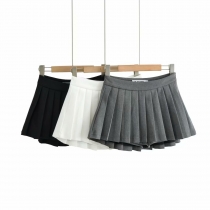 Women's fashion solid color front short back long anti glare pleated short skirt skirt skirt S11562