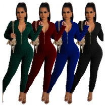 Women's winter solid color zippered collar foam cloth jumpsuit A5338