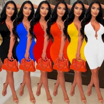 Fashion Women's Solid Color Open Back V-Neck Sleeveless Shorts Jumpsuit X6329