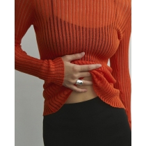 Long sleeved round neck thin breathable knitted wool top FQ0923