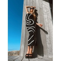 Wave striped bra tight fitting skirt beach bohemian casual slim rabbit velvet knitted buttocks skirt FQ1225