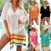 Loose fitting beach jacket with hollowed out oversized bikini top T9155