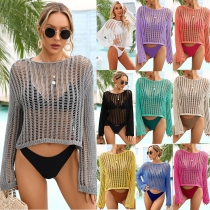 Beach Hollow Vacation Knitwear Women's Long Sleeve Sun Protection Shirt T9164