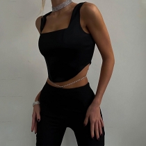 Women's street trendsetter slim fitting short shoulder strap wrapped chest vest T1C7452X