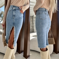 Split fashion casual solid denim buttocks skirt S702865305416