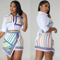 Women's sexy printed irregular short skirt two-piece set XM1331