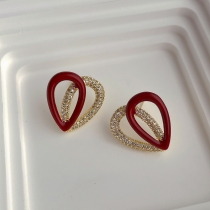 Minimalist design, oil dripping zircon heart crossed metal earrings J-15