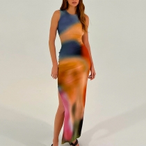 Tie Dyed Printed Split Style Dress D248278W