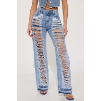 Versatile, slim fitting, sexy, slightly elastic, perforated, and slightly flared jeans JLX5535