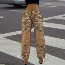 Camo Contrast Elastic Waist Street Fashion Casual Pants 7651PR