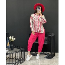 Loose oversized fashionable women's spring and autumn long sleeved shirt with hooded Harlan pants HK5027