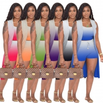 Fashionable women's gradient color suspender long cape pit strip 3-piece set JR3733