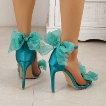 One line open toe sandals, oversized bow tie, sexy high heels PL0151