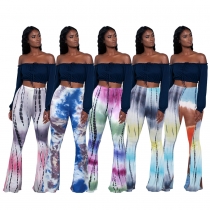 Women's tie dyed micro flared tight pants with multiple colors H0026
