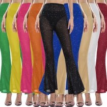 Women's sexy mesh perspective drip shaped pants with flared pants HH6901