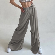 Solid color temperament draping satin low waisted loose casual woven pants NW26031