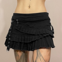 Asymmetric pleated stitching high waisted A-line denim skirt short style NWWBD00849