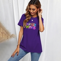 Casual style short sleeved top letter printed T-shirt SD30501