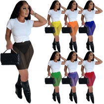 Fashion Women's Sexy Mesh Nightclub Perspective Casual Tight Capris Shorts with Underwear HR8221