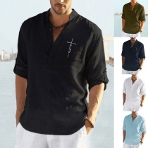 Men's large sleeved half open collar shirt Loose cotton linen shirt 407