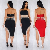 Women's Set New Sexy Nightclub Zipper Bra Irregular Skirt YM8853