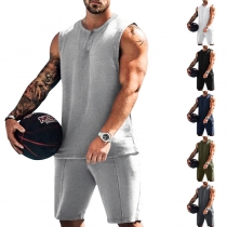 Men's Tank Top Shorts Two Piece Summer Sports Casual Solid Color Henry Sweetheart Set Men's Trend YFY23119