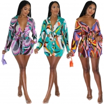 Strap Long Sleeve Cardigan Beach 3/4 Hot Pants Holiday Style Two Piece Set YLY10066