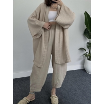 Casual long sleeved cardigan jacket with 9/4 high waist wide leg pants temperament two-piece set HK5009