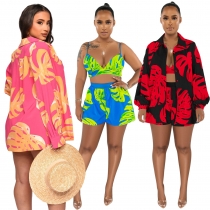 Fashionable and Sexy Printed Three Piece Set with Four Sides Snap YD8757