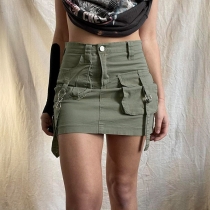 Workwear Denim skirt Asymmetrical design pocket wrap hip skirt skirt NWWED04069