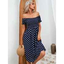 Printed Off Shoulder Wrapped Chest Dress XML10995