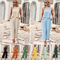 Sleeveless top and cropped pants two-piece set D2319002