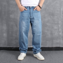 Large denim men's loose fitting casual trend hip-hop hip-hop pants skateboard pants KS023