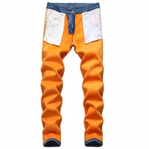 Plush composite warm jeans with straight fitting and thickened men's denim pants KS7003