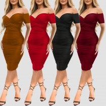 Women's Sexy Nightclub Off Shoulder Short Sleeve Dress Mid Dress OS6984