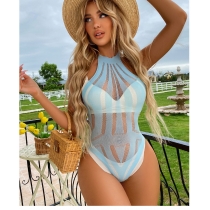 Sleeveless hollowed out and looped back, passionate and seductive bikini tight one piece mesh shirt YD0054
