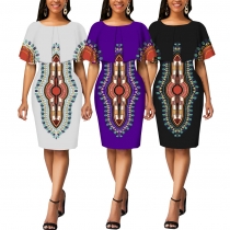 Digital printed short sleeved women's dress SMR11979